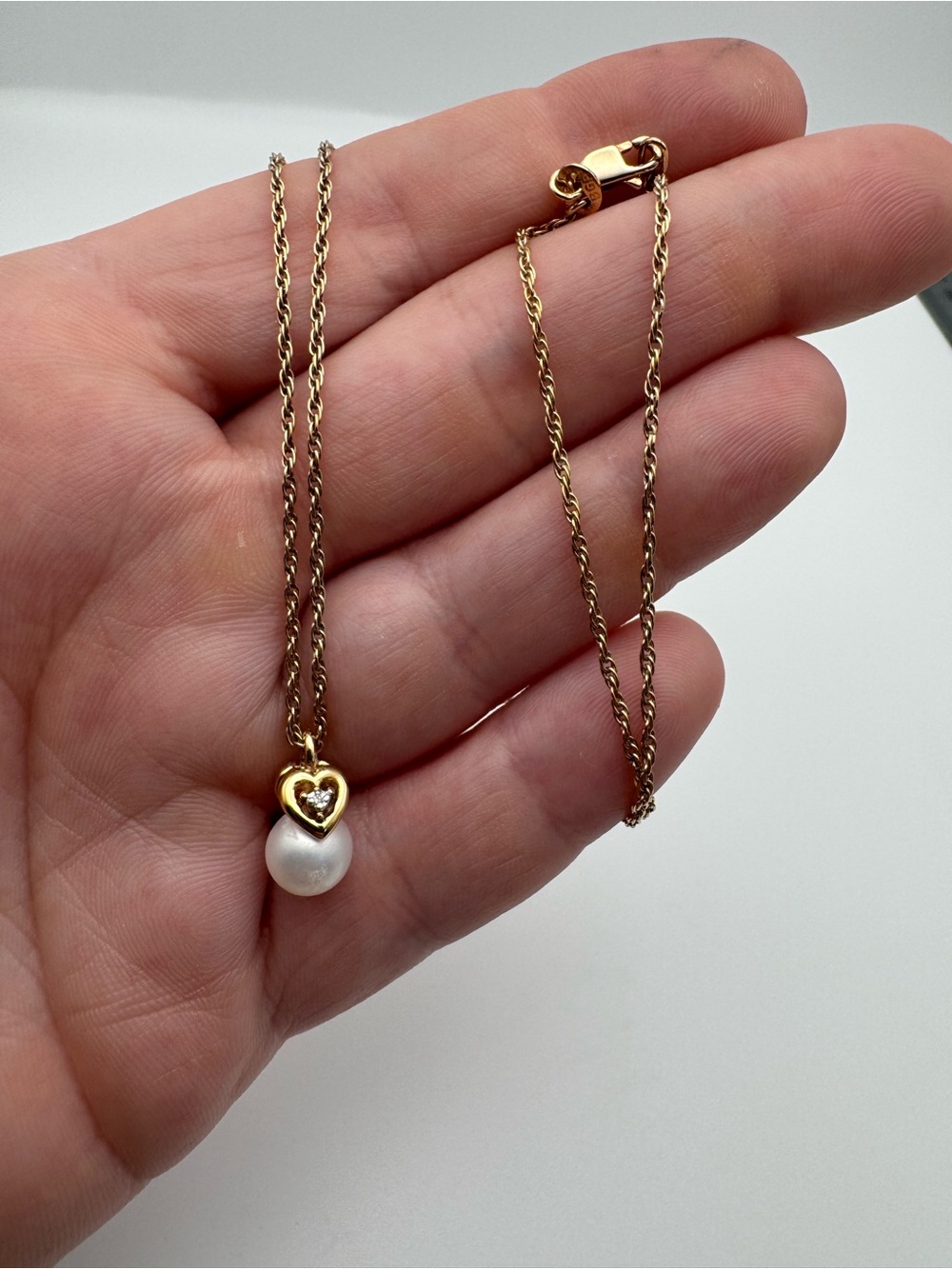 Gold Vermeil Sterling Silver 925 Heart Gemstone Pearl Pendant Necklace